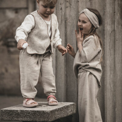 Opaska lniana węzeł dla dziewczynki szara glina