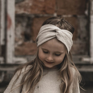 Opaska lniana węzeł dla dziewczynki szara glina