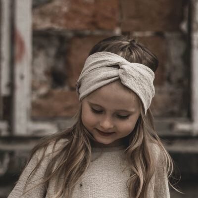 Opaska lniana węzeł dla dziewczynki szara glina