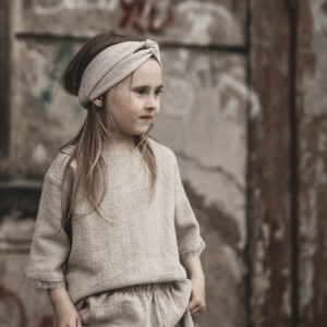 Opaska lniana węzeł dla dziewczynki szara glina