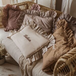 Personalizowana poszewka na poduszkę boho beż imię dziecka haft