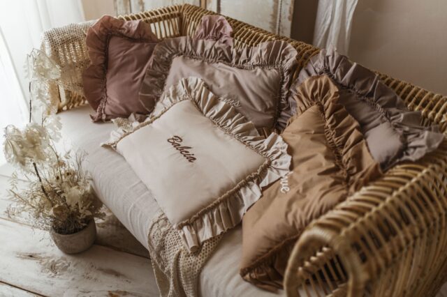 Personalizowana poszewka na poduszkę boho beż imię dziecka haft