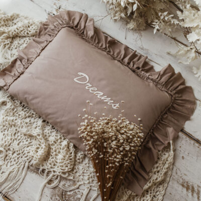 Personalizowana poszewka na poduszkę boho beż imię dziecka haft