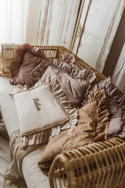 Personalizowana poszewka na poduszkę boho beż imię dziecka haft