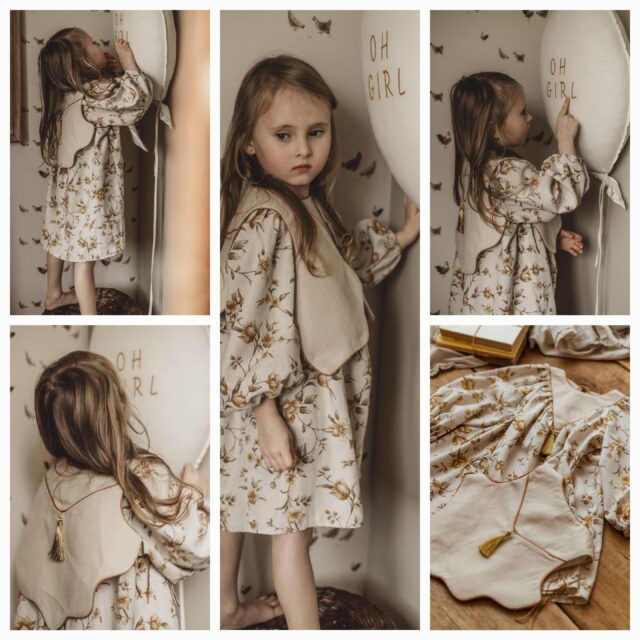 Retro kamizelka lniana dla dla dziecka vanila