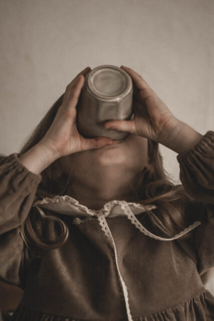 Retro kołnierzyk dla dziewczynki lniany z koronką naturalna kratka zoja