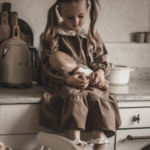 Retro kołnierzyk dla dziewczynki lniany z koronką naturalna kratka zoja