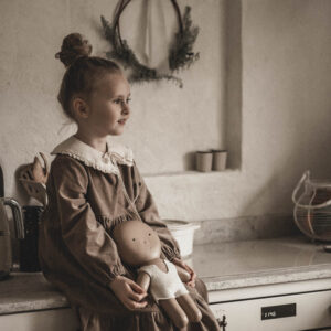 Retro kołnierzyk dla dziewczynki lniany z koronką naturalna kratka zoja