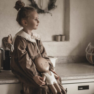 Retro kołnierzyk dla dziewczynki lniany z koronką naturalna kratka zoja