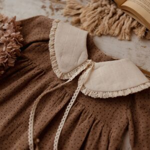 Retro kołnierzyk dla dziewczynki lniany z koronką naturalna kratka zoja