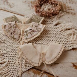 Retro kołnierzyk dla dziewczynki lniany z koronką naturalna kratka zoja