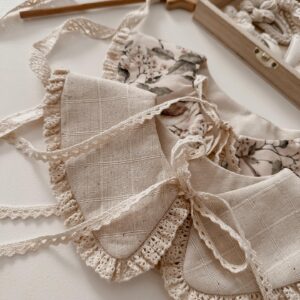 Retro kołnierzyk dla dziewczynki lniany z koronką naturalna kratka zoja