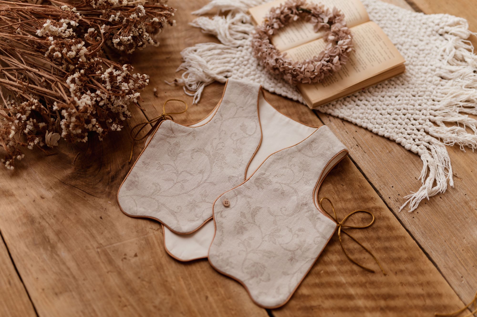 Retro premium kamizelka lniana damska royal kwiaty żakard