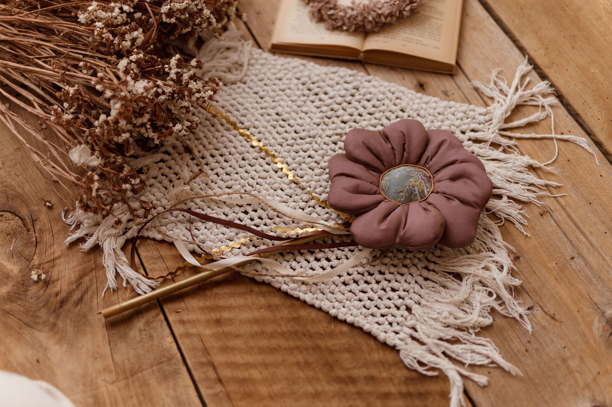 Retro różdżka kwiatek dla dziewczynki ozdoba rose turkus