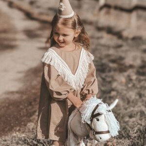 Retro sukienka beżowa bawełniana Marysia 5-10 lat