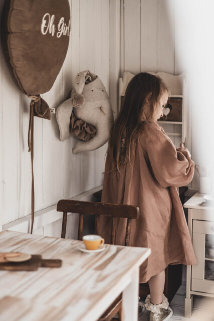 Retro sukienka lniana beżowa damska Marysia kokos