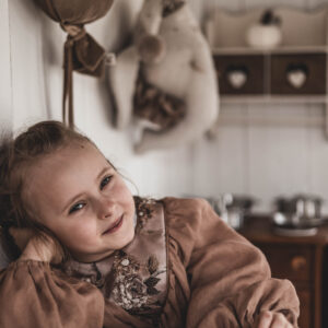 Retro sukienka lniana beżowa damska Marysia kokos