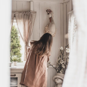 Retro sukienka lniana beżowa damska Marysia kokos