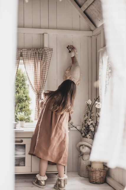 Retro sukienka lniana beżowa damska Marysia kokos