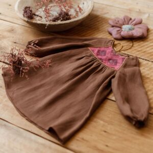 Retro sukienka lniana brązowa dla dziewczynki   blanka rose