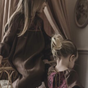 Retro sukienka lniana brązowa dla dziewczynki   blanka rose