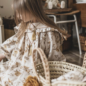 Retro sukienka lniana w kwiatuszki dla dziewczynki  Marysia honey