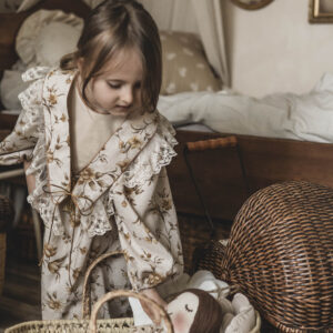 Retro sukienka lniana w kwiatuszki dla dziewczynki  Marysia honey