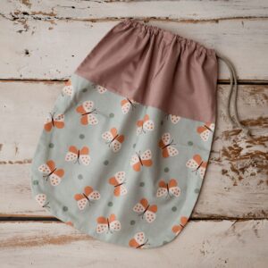 Różowy woreczek do przedszkola bawełniany na rzeczy zamienne i buciki motyl mięta róż