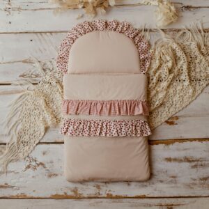 Różowy śpiworek dla niemowląt z falbanką 40×75cm