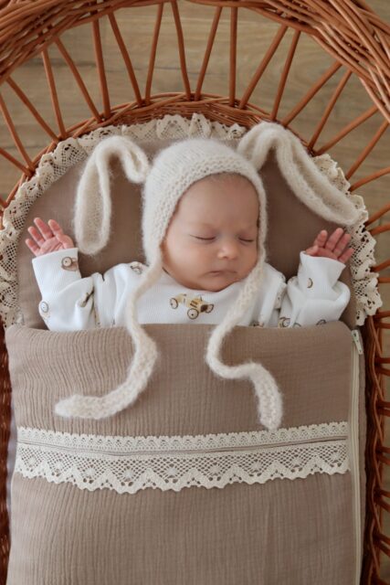 Śpiworek dla niemowlaka brązowy muślinowy bawełna 100%