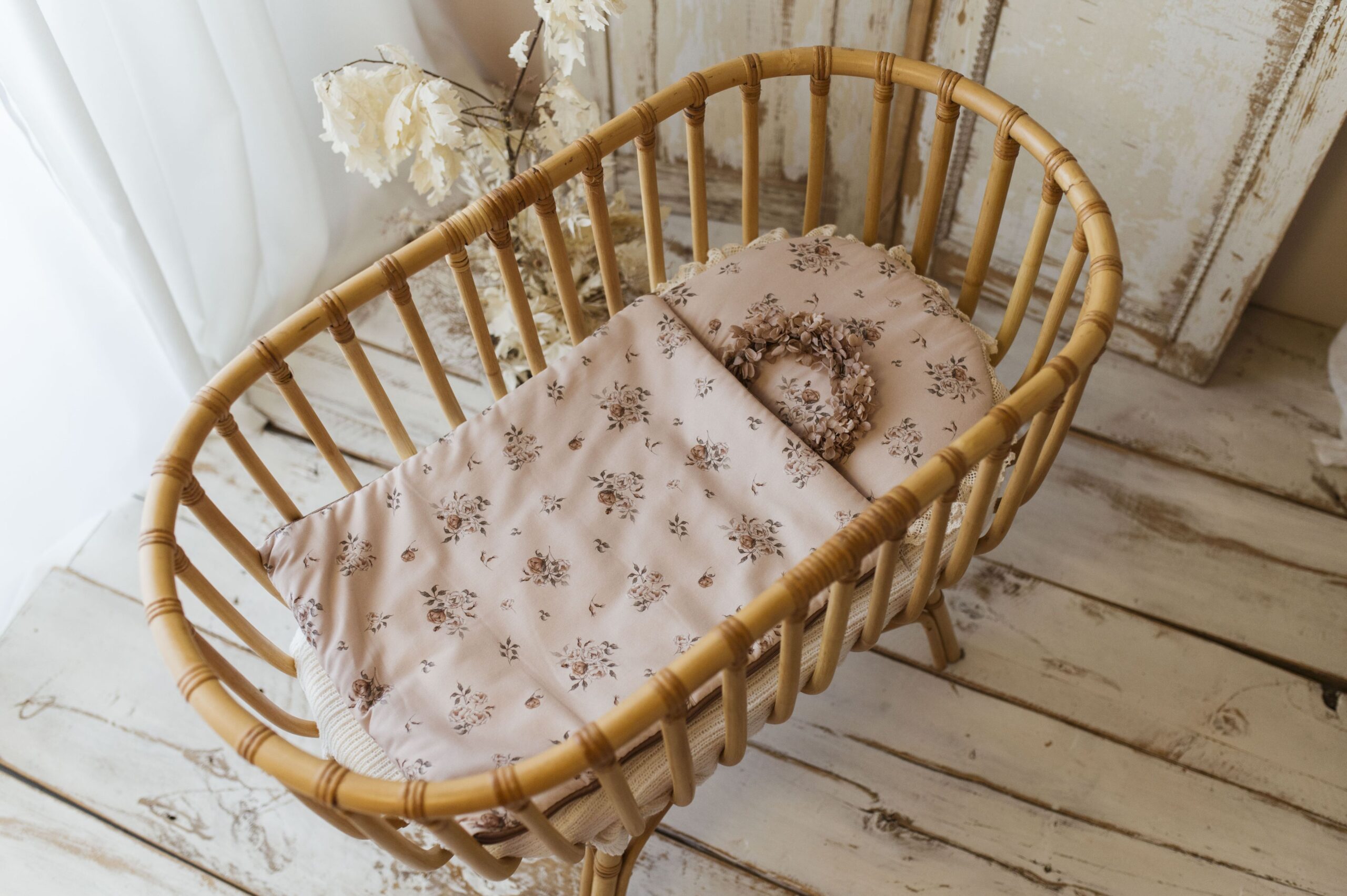 Śpiworek dla niemowląt kwiaty sepia