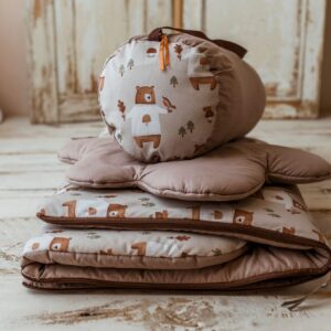 Śpiworek do przedszkola pościel premium bawełniana zestaw 3w1 misie beżowe