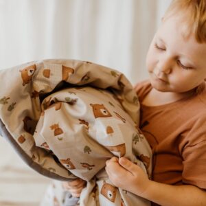 Śpiworek do przedszkola pościel premium bawełniana zestaw 3w1 misie beżowe