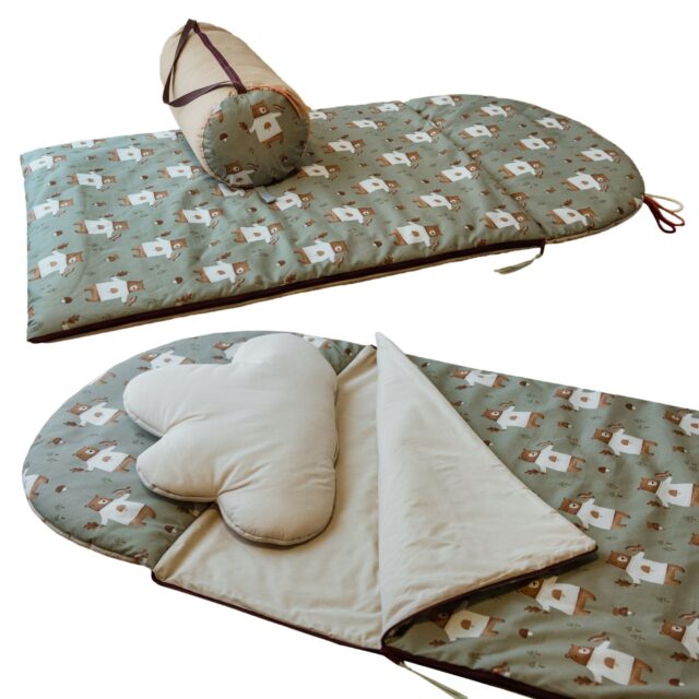 Śpiworek do przedszkola pościel premium bawełniana zestaw 3w1 misie zielone