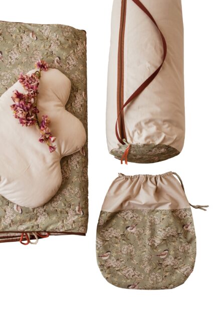 Śpiworek do przedszkola pościel premium bawełniana zestaw 3w1 wróbelki oliwka