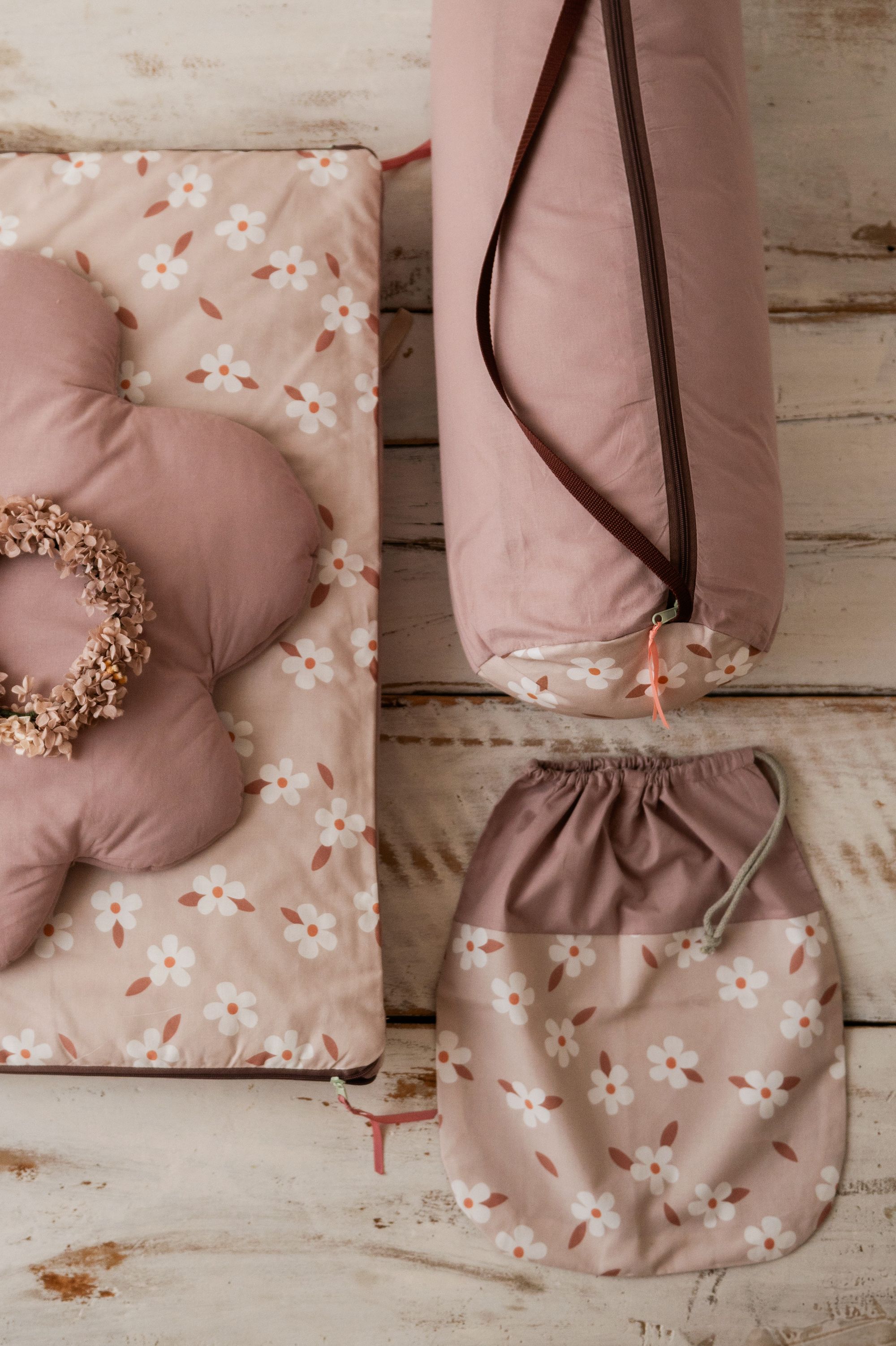 Śpiworek do przedszkola pościel zestaw 3w1 retro kwiatuszki róż