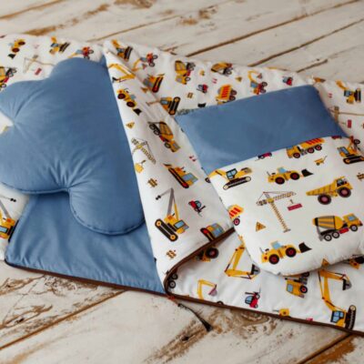 Śpiworek do przedszkola dla chłopca koparki 140×75cm