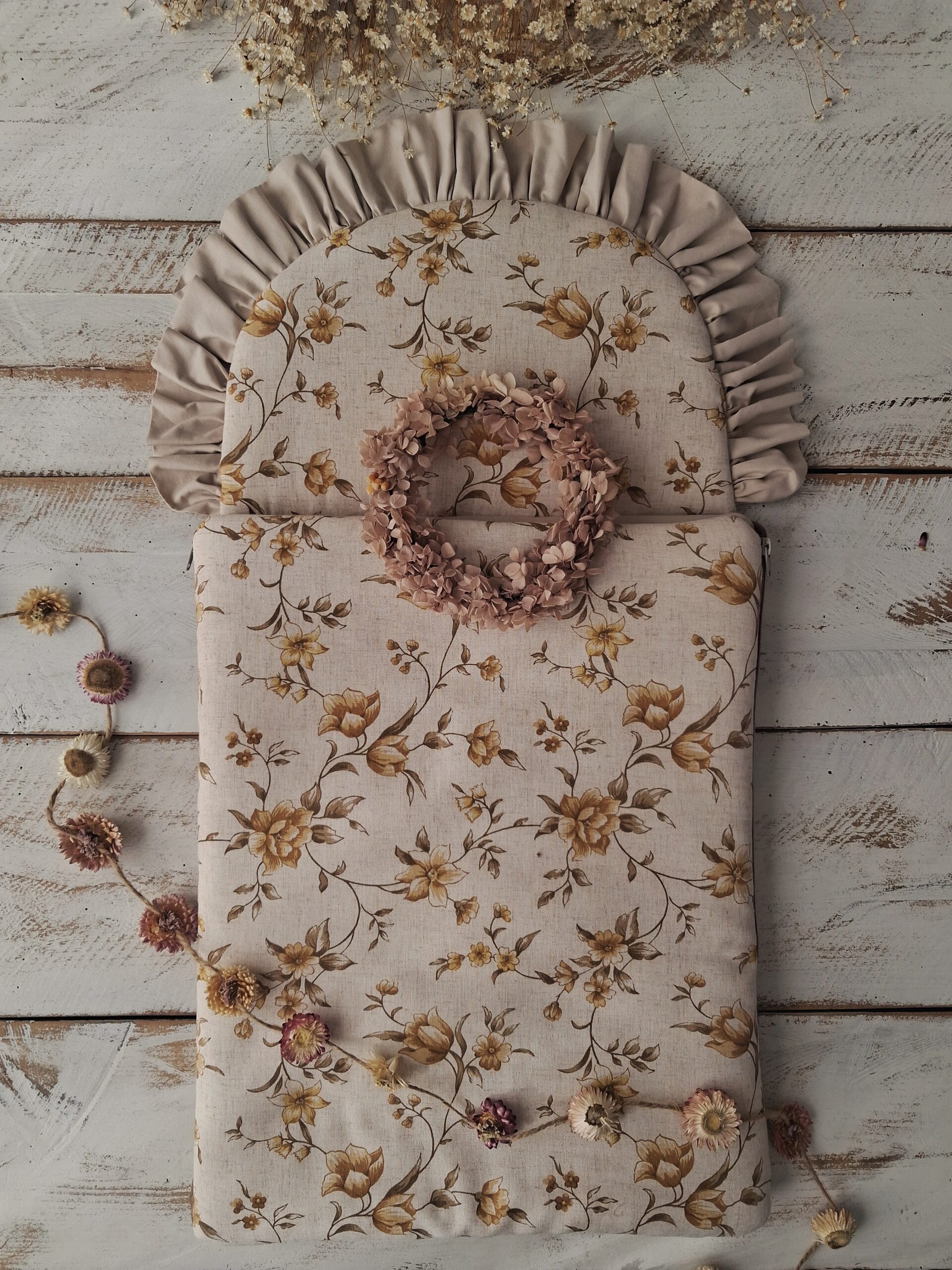 Śpiworek niemowlęcy lniany 40×75cm miodowe kwiatuszki