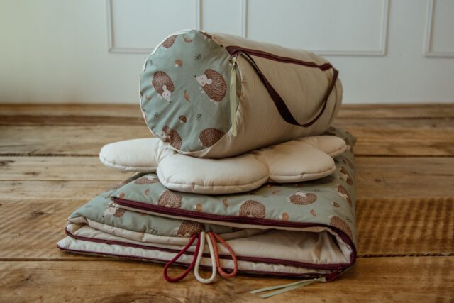 Śpiworek pościel 3w1 zestaw bawełniany premium jeżyki zielone junior