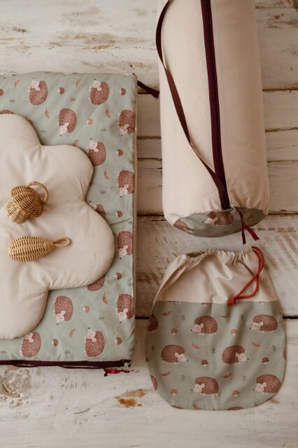 Śpiworek pościel 3w1 zestaw bawełniany premium jeżyki zielone junior