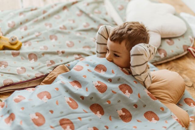 Śpiworek pościel 3w1 zestaw bawełniany premium jeżyki zielone junior