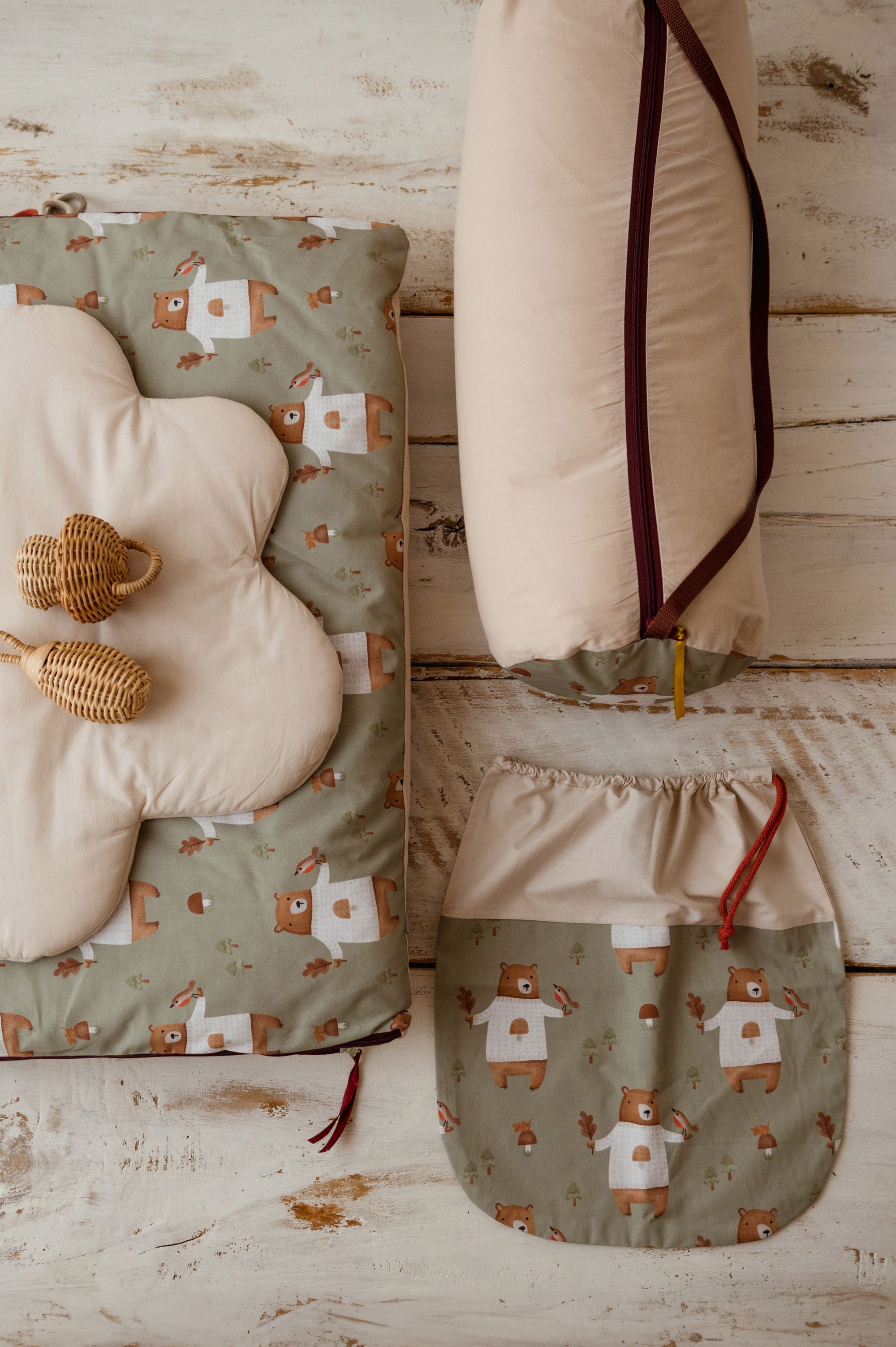 Śpiworek pościel do złobka zestaw 3w1 misie zielone