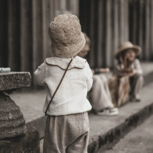 Spodnie lniane dresowe dla dzieci unisex szara glina