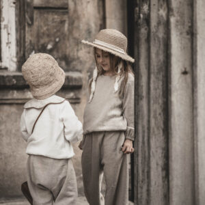 Spodnie lniane dresowe dla dzieci unisex szara glina