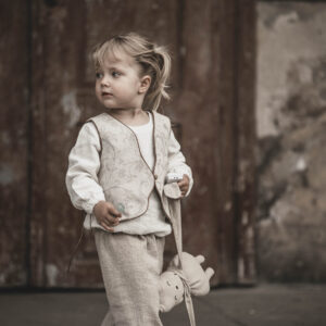 Spodnie lniane dresowe dla dzieci unisex szara glina