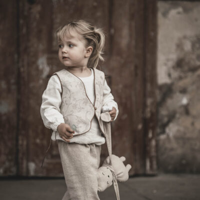 Spodnie lniane dresowe dla dzieci unisex szara glina