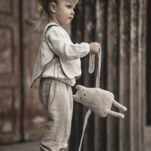 Spodnie lniane dresowe dla dzieci unisex szara glina