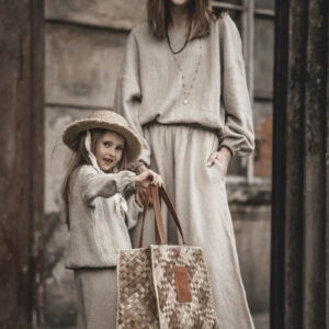 Spodnie lniane pallazzo damskie szerokie szara glina