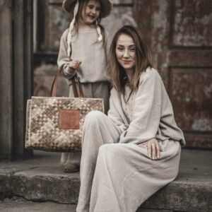 Spodnie lniane pallazzo damskie szerokie szara glina