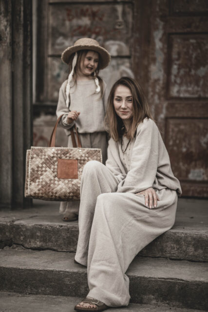 Spodnie lniane pallazzo damskie szerokie szara glina